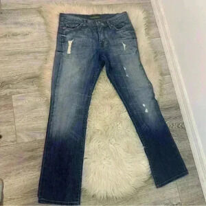 David Kahn medium wash distressed relaxed straight leg jeans 29/8